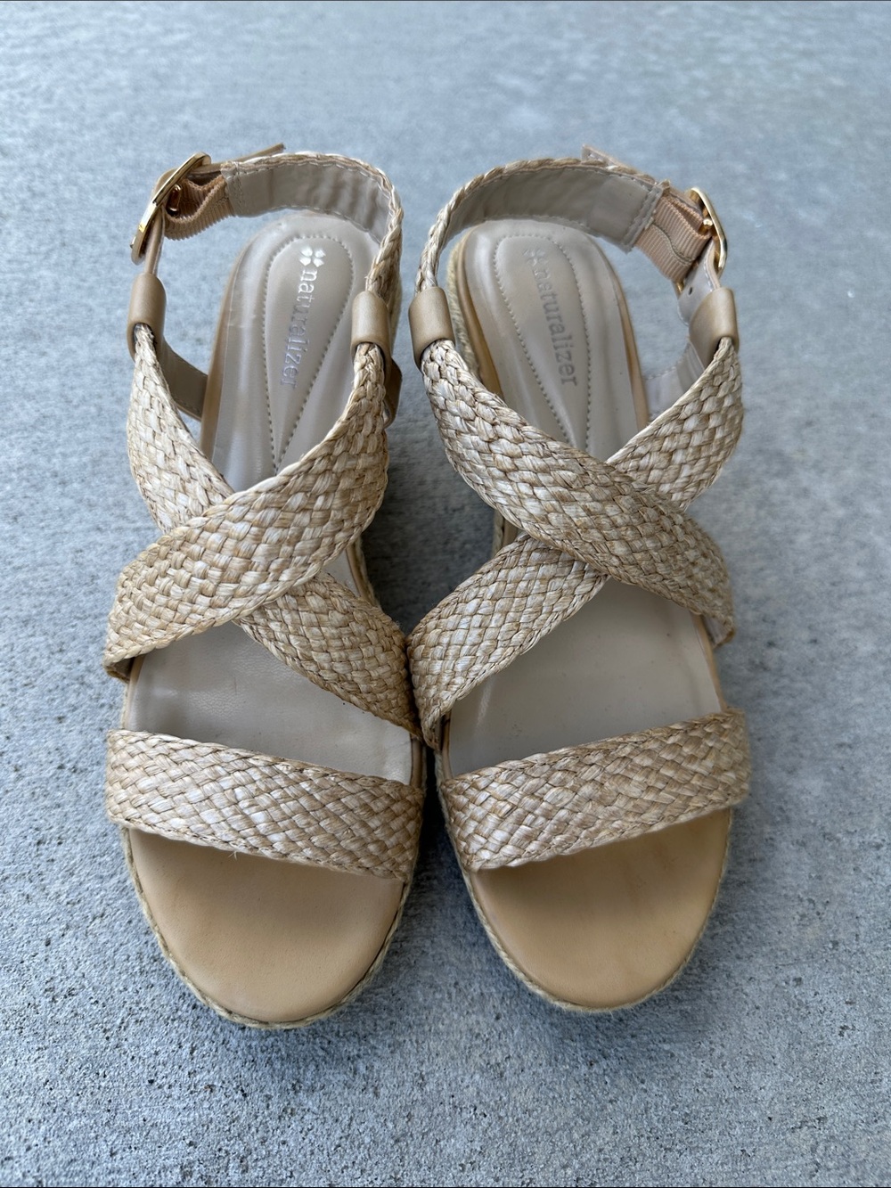 Naturalizer Beige Braided Slingback Sandals with Gold Buckle